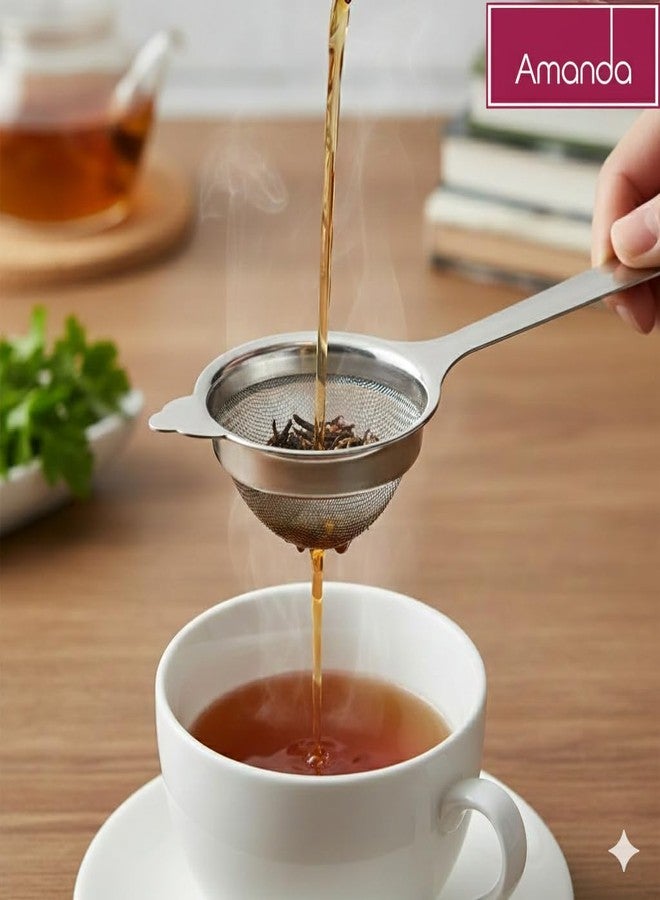 Amanda Nexa Stainless Steel Tea Strainer Set of 3 | 304 Mesh Filter for Chai/Coffee/Milk/Juice | Heavy-Duty | Long Handle Chhalni/Channi for Kitchen Use | Easy to Clean, Durable Mesh - Image 3